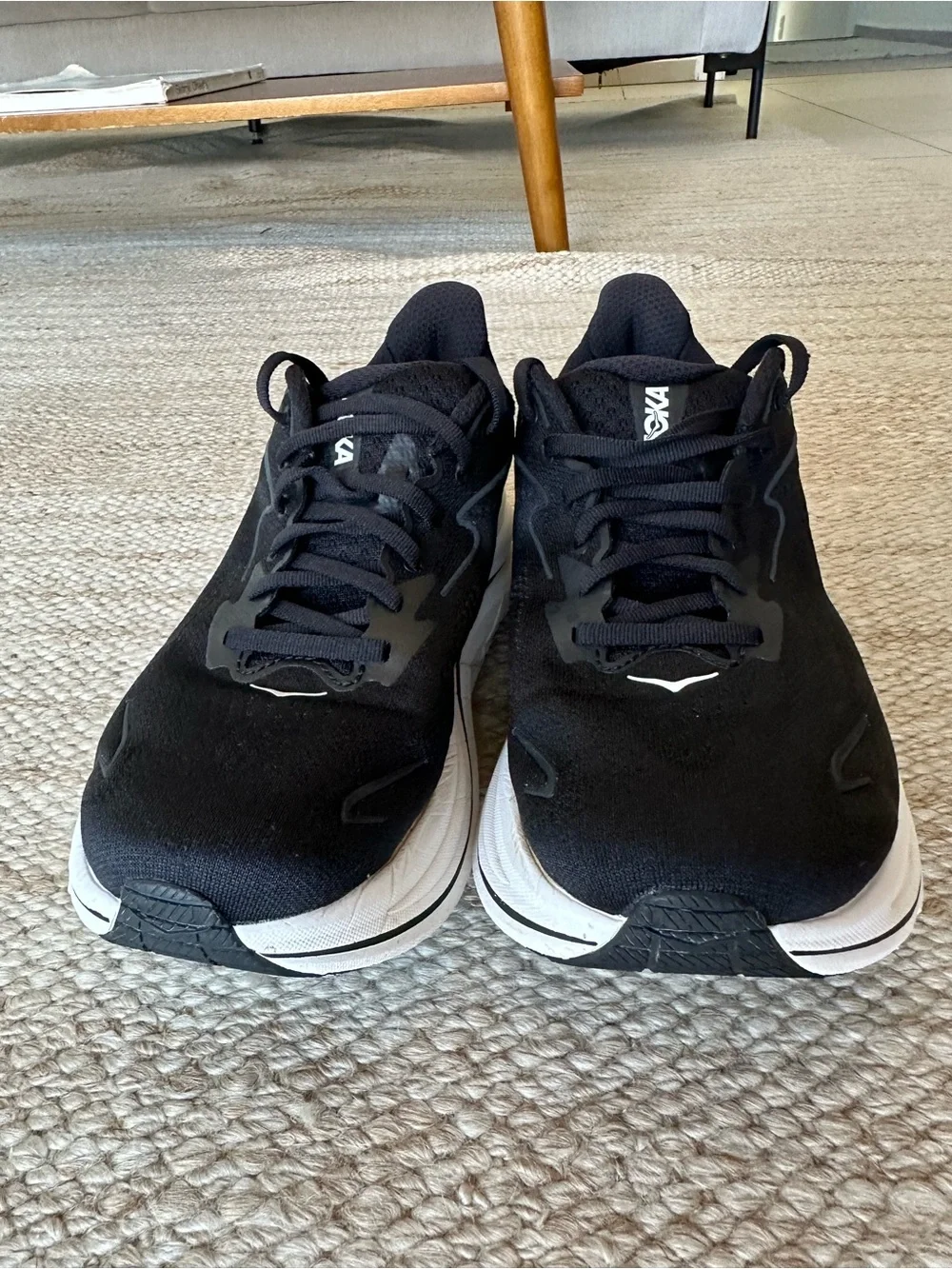 Hoka Black and White Women's Clifton 10 WIDE Running Sneakers